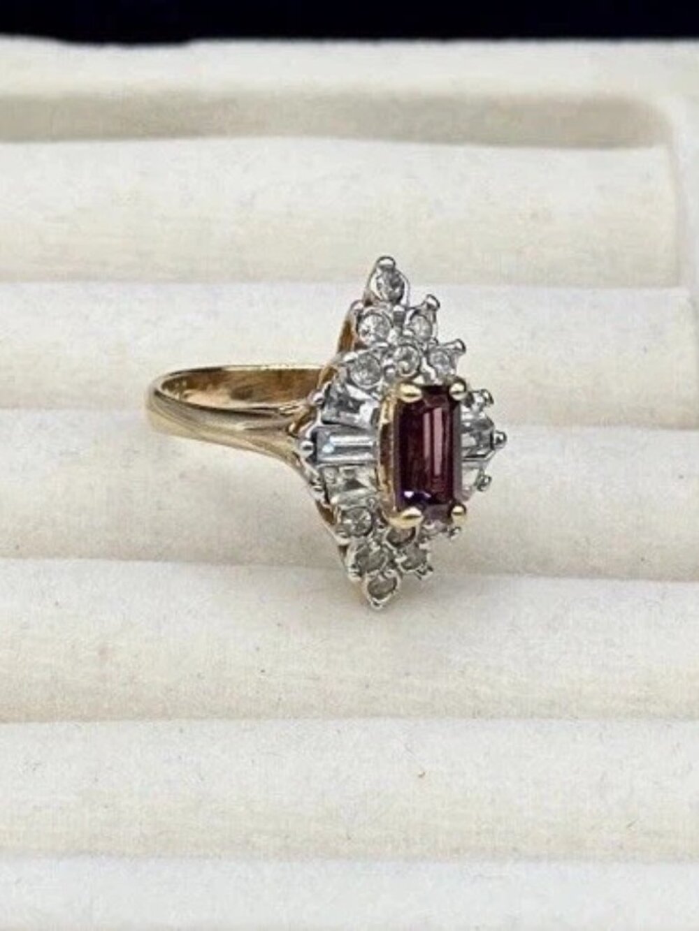 Vintage Park Lane Ruby Red Crystal Halo Ring Size 6